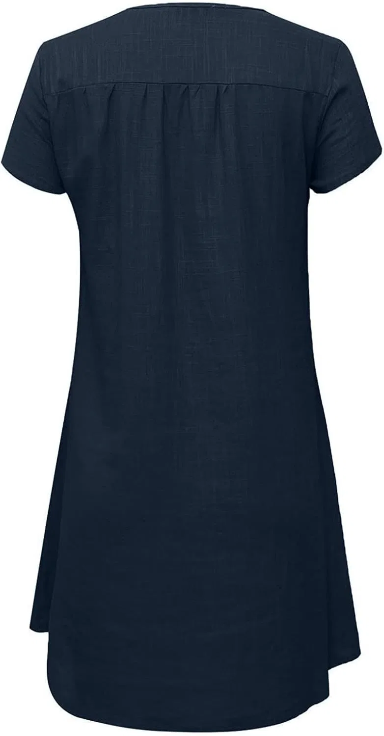 Женское летнее платье из льна и хлопка, Dark Blue — фото 3