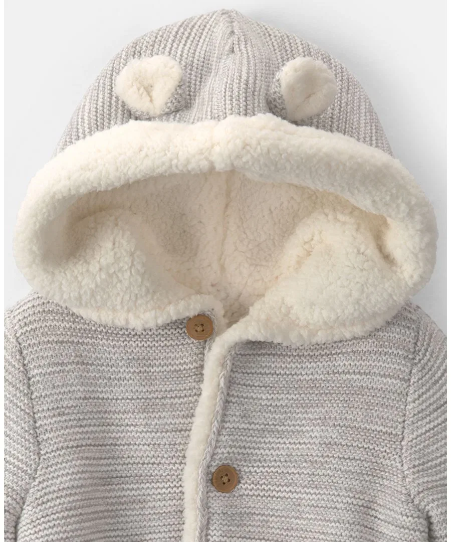 Детский хлопковый худи-кардиган на кнопках с капюшоном, Bear Sweater Knit Hooded Jacket Carter's, Gray — фото 2