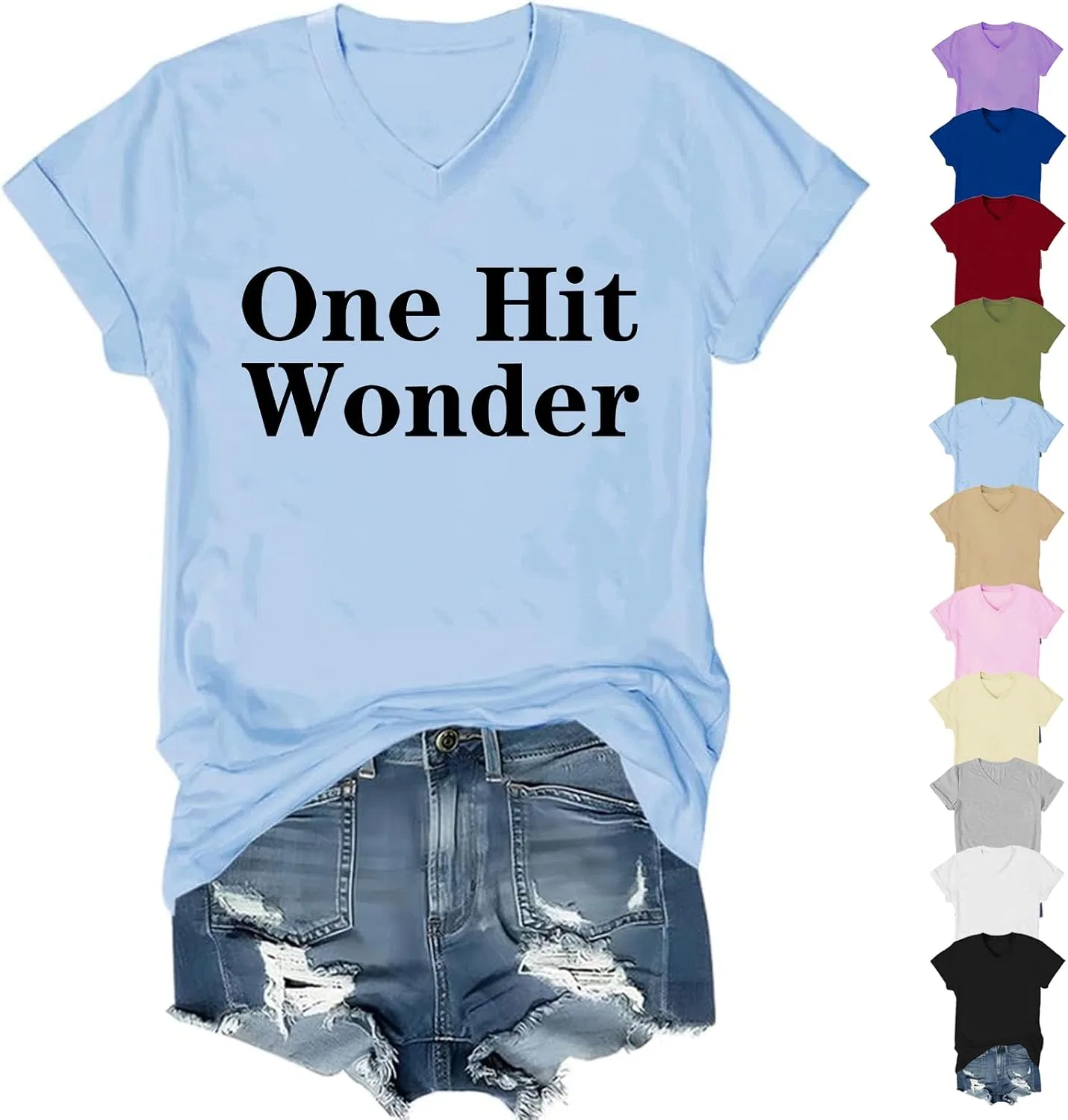 Женская футболка с V-образным вырезом One Hit Wonder, Sky Blue