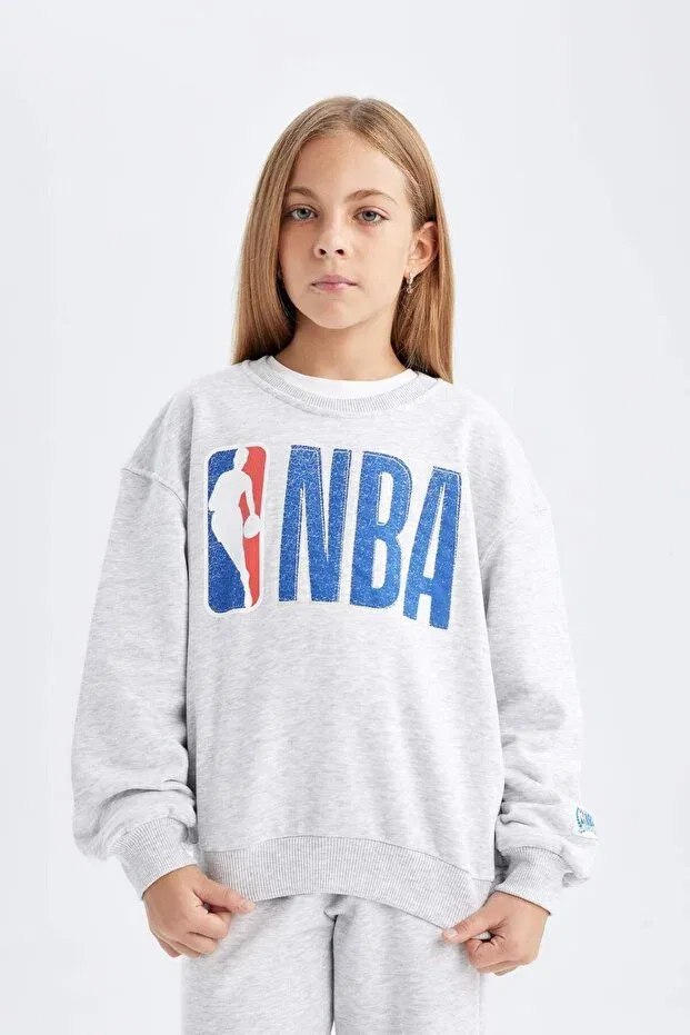Детские свитшот для девочек оверсайз NBA Wordmark Defacto, Gray-Gr379 — фото 4