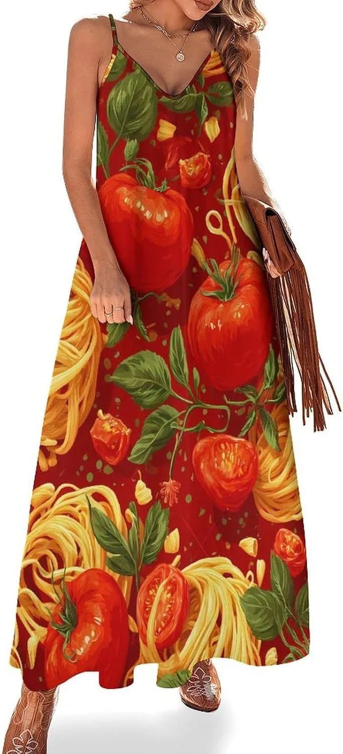 Женское макси-платье А-силуэта Pasta Tomatoes Basil, Style-7