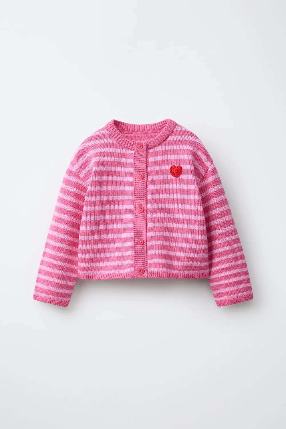 Вязаный кардиган в полоску с сердечками ZARA, Pink