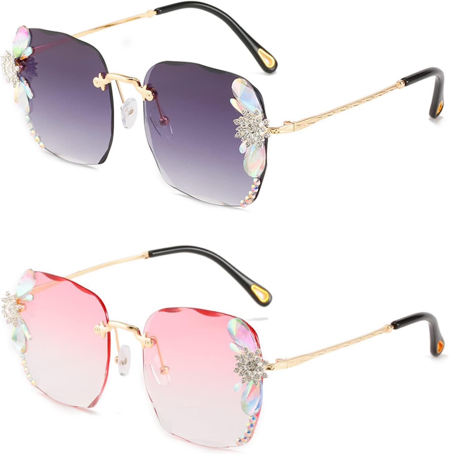 

Солнцезащитные очки COTIA Classic Rimless Sunglasses Women с металлической оправой и линзами с алмазной огранкой, женские солнцезащитные очки для пляжа и лета, Grey&pink