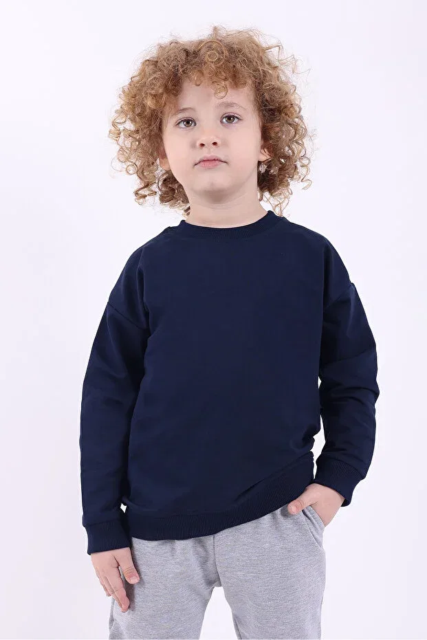 Детский комплект свитшотов для мальчиков оверсайз Lovexi, Navy Blue Blue Gray — фото 3