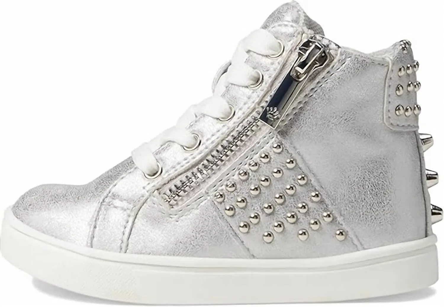 Детские высокие кроссовки для девочек на шнуровке Ivette Nina, Silver Distressed Metallic — фото 2