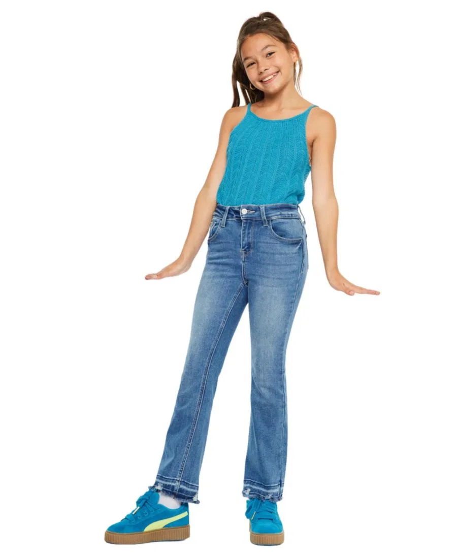 Джинсы клеш с завышенной талией и бахромой Bibi High Rise Crop Bootcut KanCan, Medium Wash