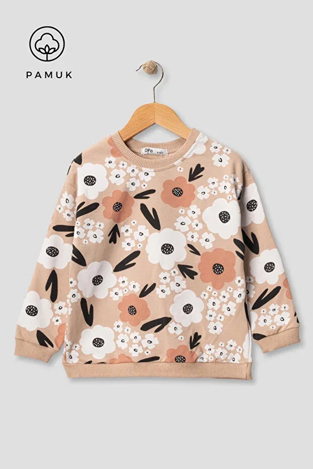 Детские свитшот для девочек с принтом oversize Difa Kids, Beige — фото 3