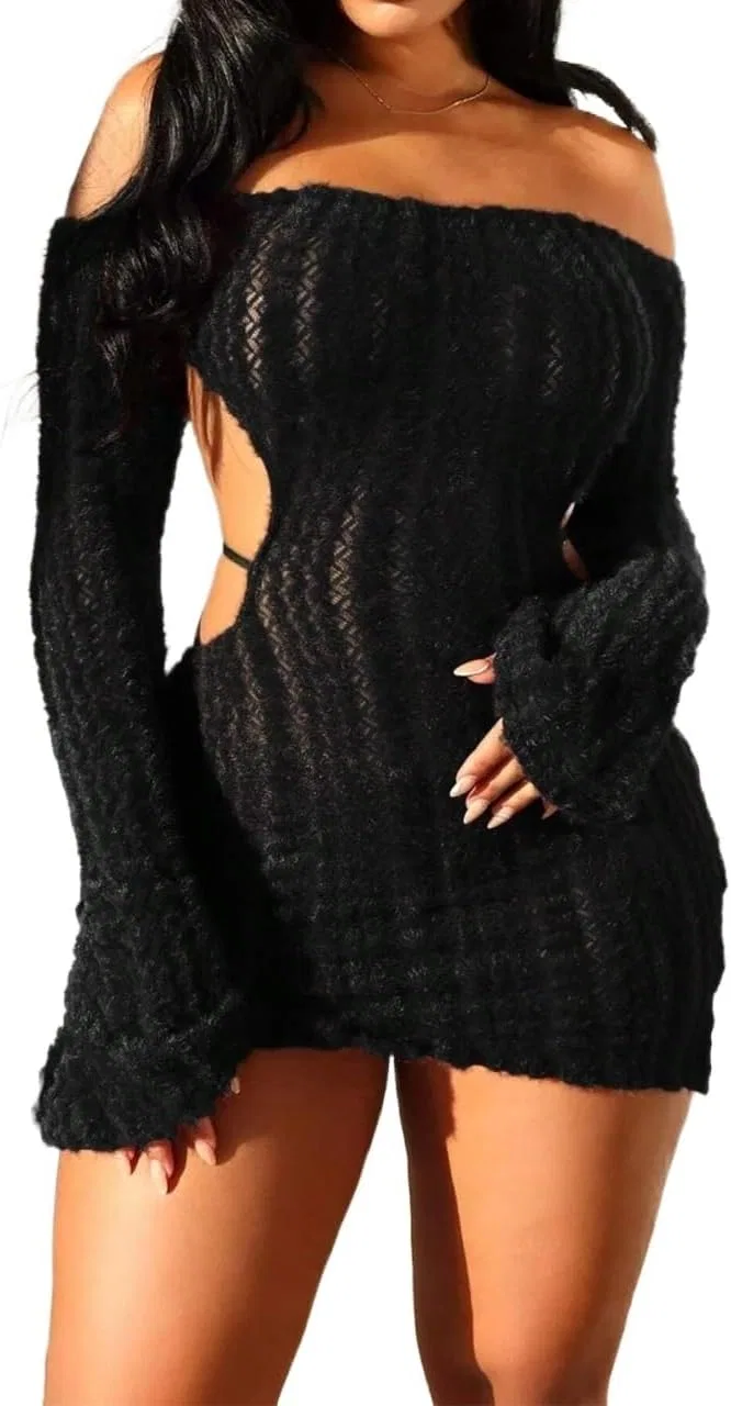 Женское короткое платье с вырезами Jinhuili, Black