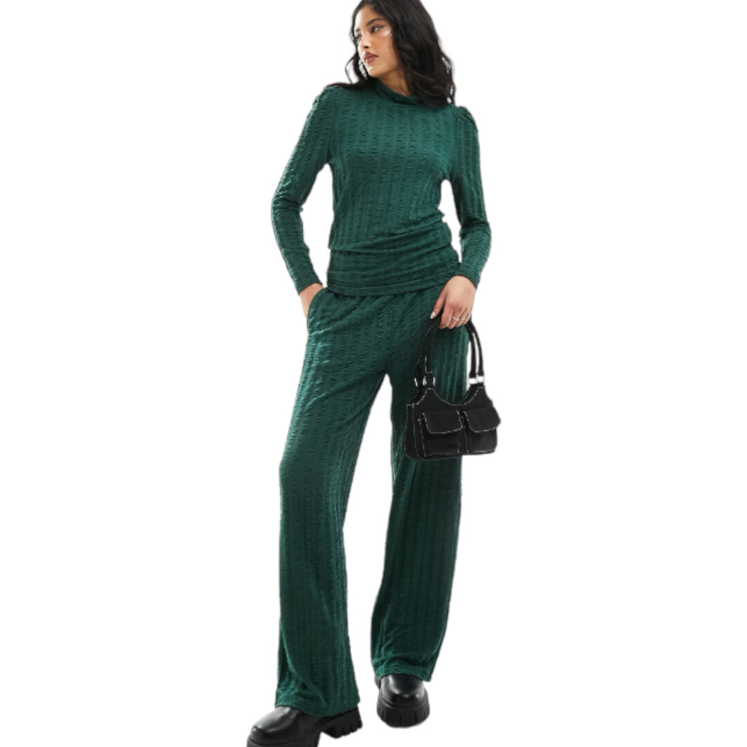 

Брюки Pieces Textured Wide Leg, зеленый