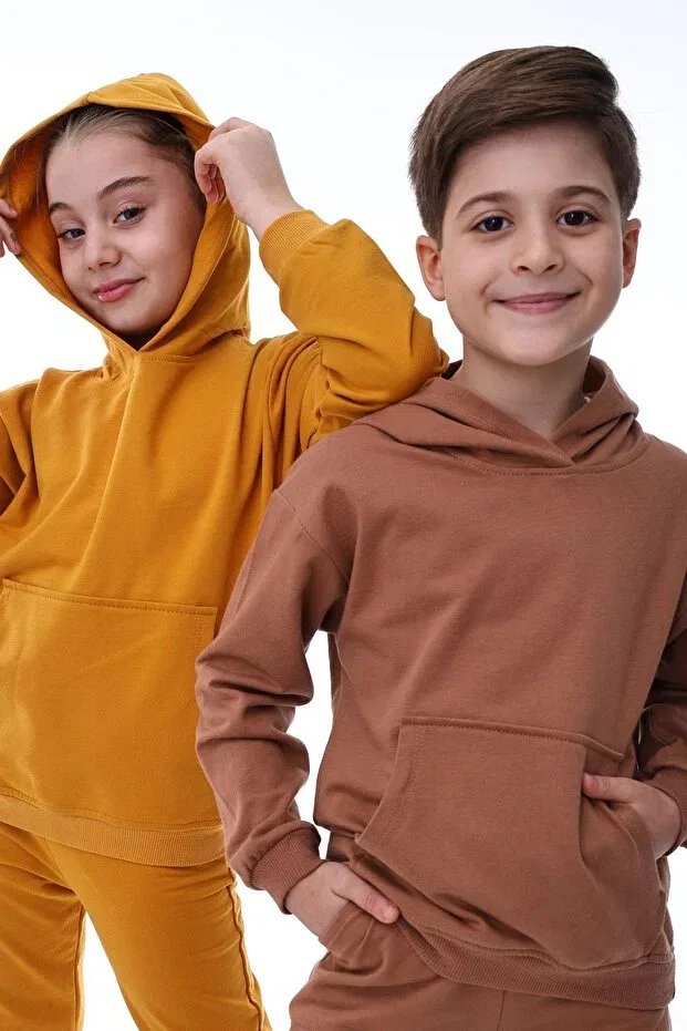 Детские свитшот с капюшоном с принтом Basics Zuzunga, Brown — фото 4