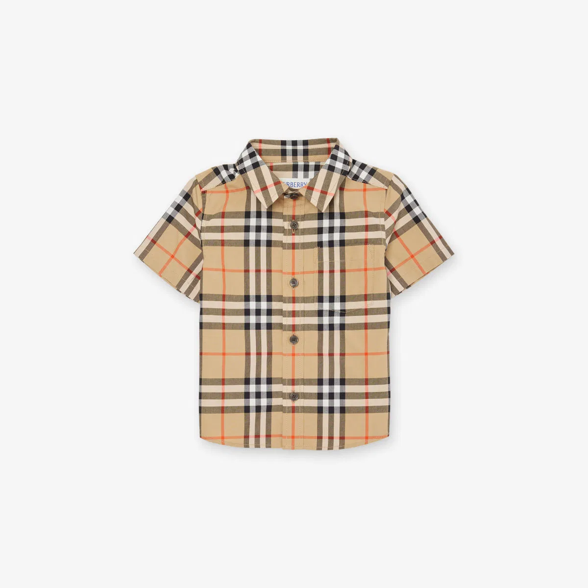 Хлопковая рубашка с коротким рукавом в клетку, размер 12 месяцев - 3 года Burberry