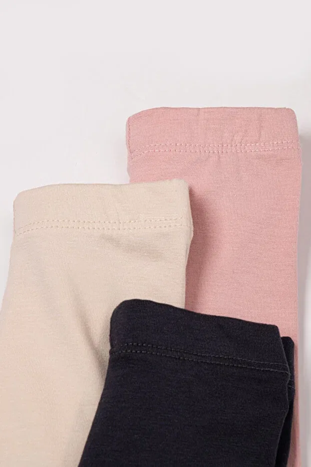 Детские леггинсы для девочек хлопковые комплект 3 шт Vauva, Navy Blue-Cream-Pink — фото 3