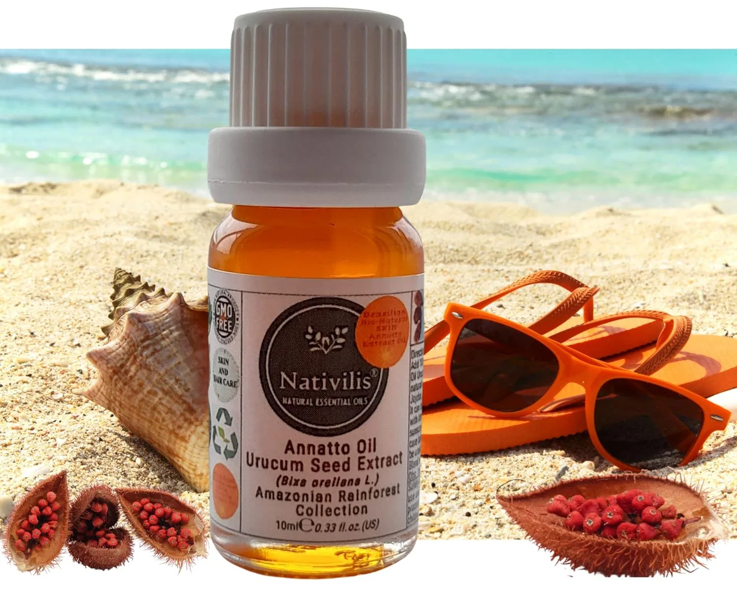 Масло для загара Annatto Oil, Nativilis Natural Essential Oils, 10 мл, Оранжевый — фото 2