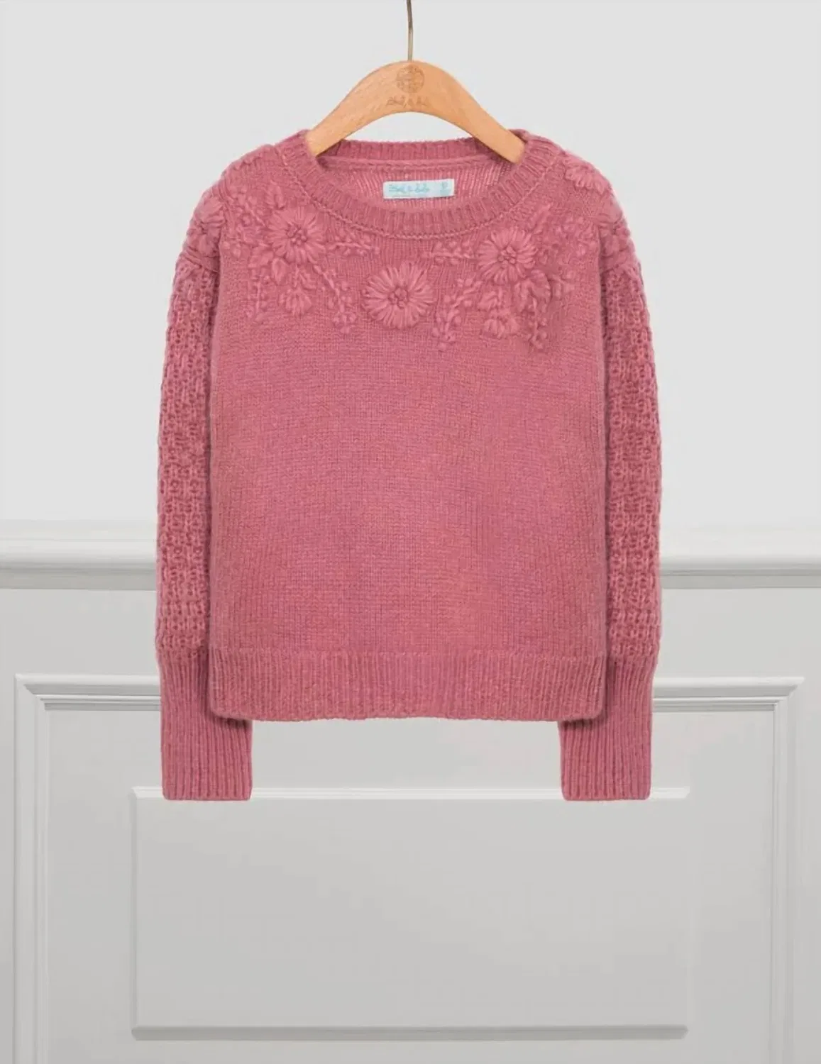 Детский свитер для девочек с длинным рукавом и цветочной вышивкой Floral Embroidered Abel & Lula, Blush — фото 2