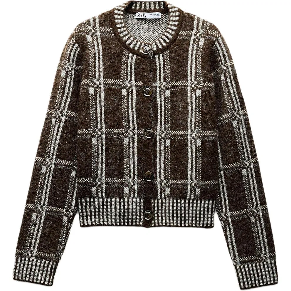 Женский кардиган с круглым вырезом Brown ZARA, Brown