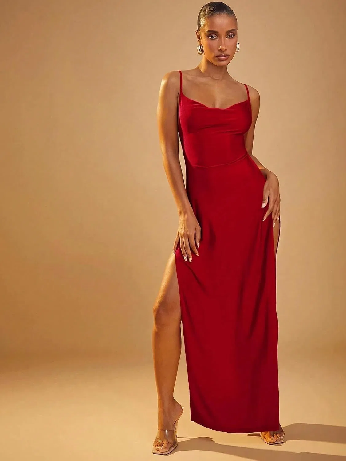 Женское длинное платье с открытой спиной и разрезом Sleeveless, Redwood — фото 4