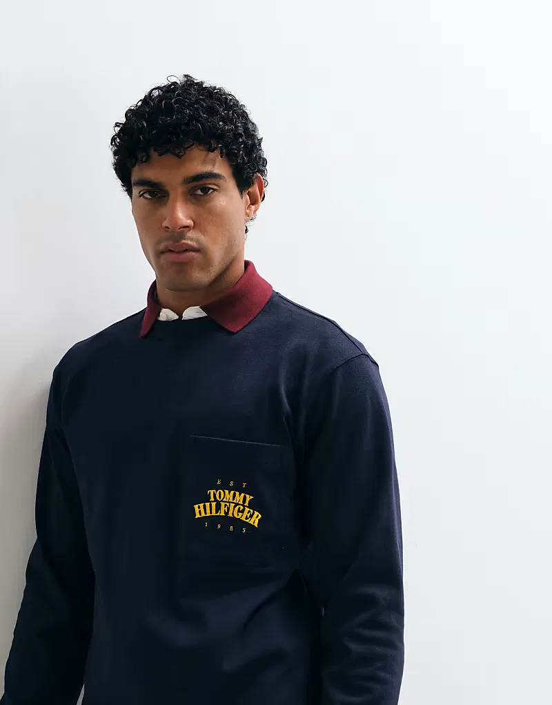 Футболка свободного кроя с длинными рукавами и логотипом Tommy Hilfiger в темно-синем цвете — фото 3