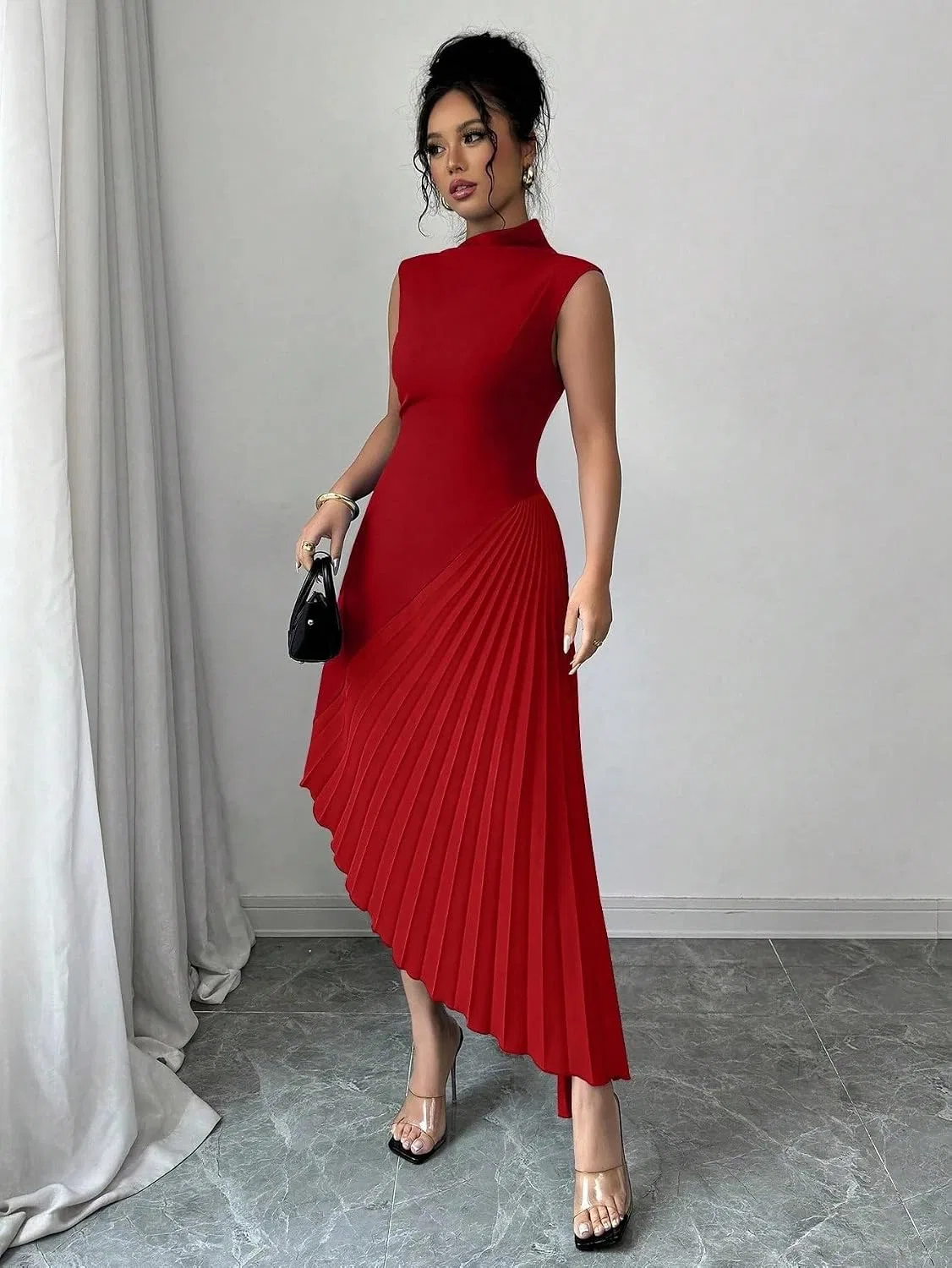 Женское элегантное платье миди с асимметричным подолом Red — фото 4
