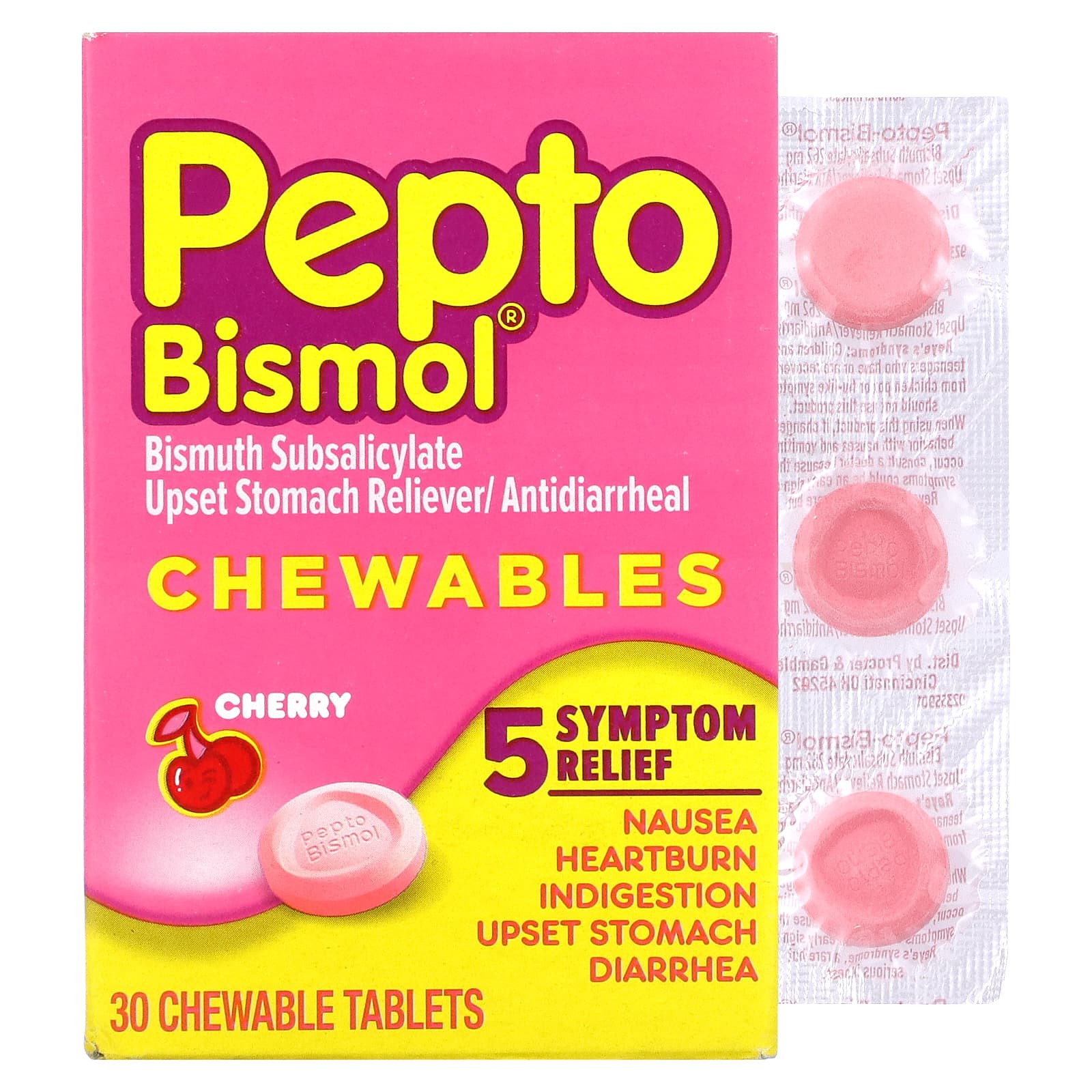 

Жевательные таблетки, вишня, 30 жевательных таблеток Pepto Bismol