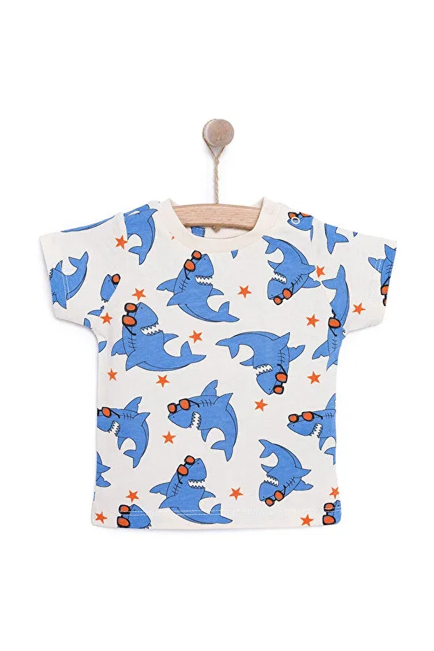 Детская футболка с принтом для мальчиков Shark Printed Ebebek Hello Baby, Ecru