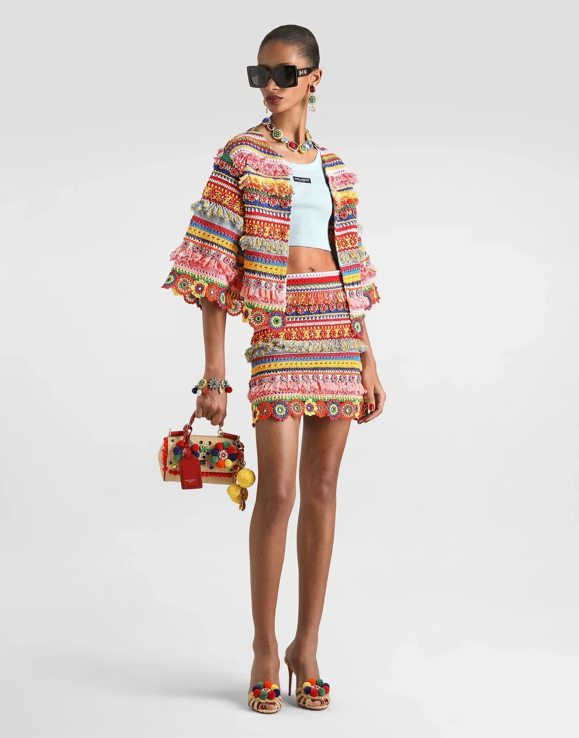 Укороченный хлопковый топ на бретельках с логотипом DOLCE & GABBANA, голубой — фото 4