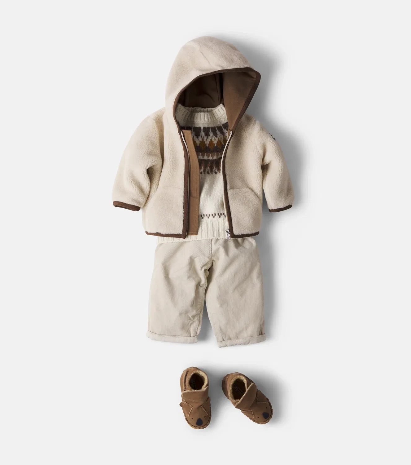 Детская флисовая куртка с капюшоном Moncler Enfant, бежевый — фото 2