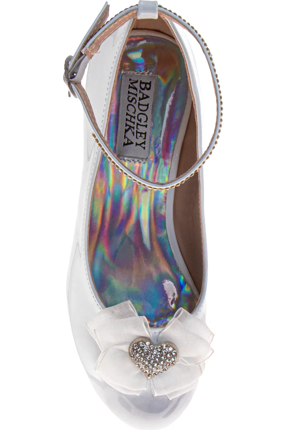 Туфли детские с кристаллами и ремешком на щиколотке Badgley Mischka Collection, White Patent — фото 4