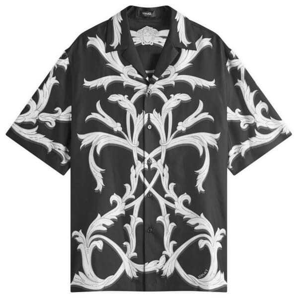 

Шелковая рубашка для отпуска с листьями аканта Versace, черный