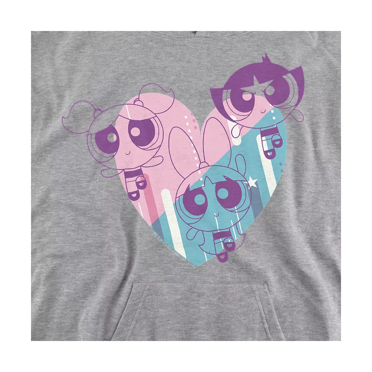 Детский худи с принтом Powerpuff Heart The Powerpuff Girls, Athletic Heather — фото 2