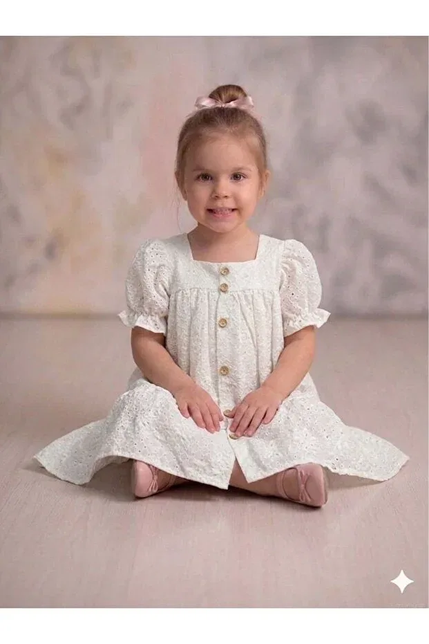 Детское платье для девочек с коротким рукавом Penu Baby Kids, Ecru — фото 2