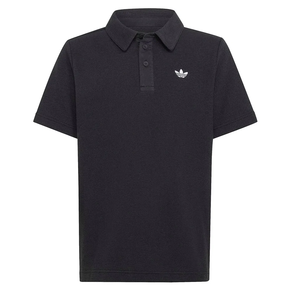 Детское поло для девочек с вафельной текстурой Waffle Short Sleeve Polo Adidas Originals, Black — фото 3