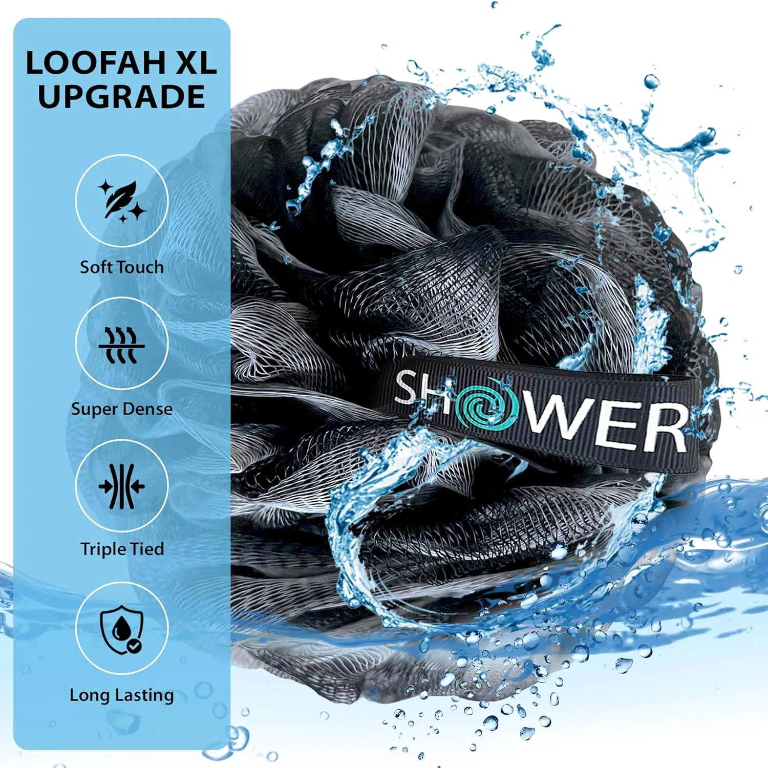 Мочалка для душа с древесным углем, XL, 75 г, набор 4 шт, Shower Bouquet — фото 3
