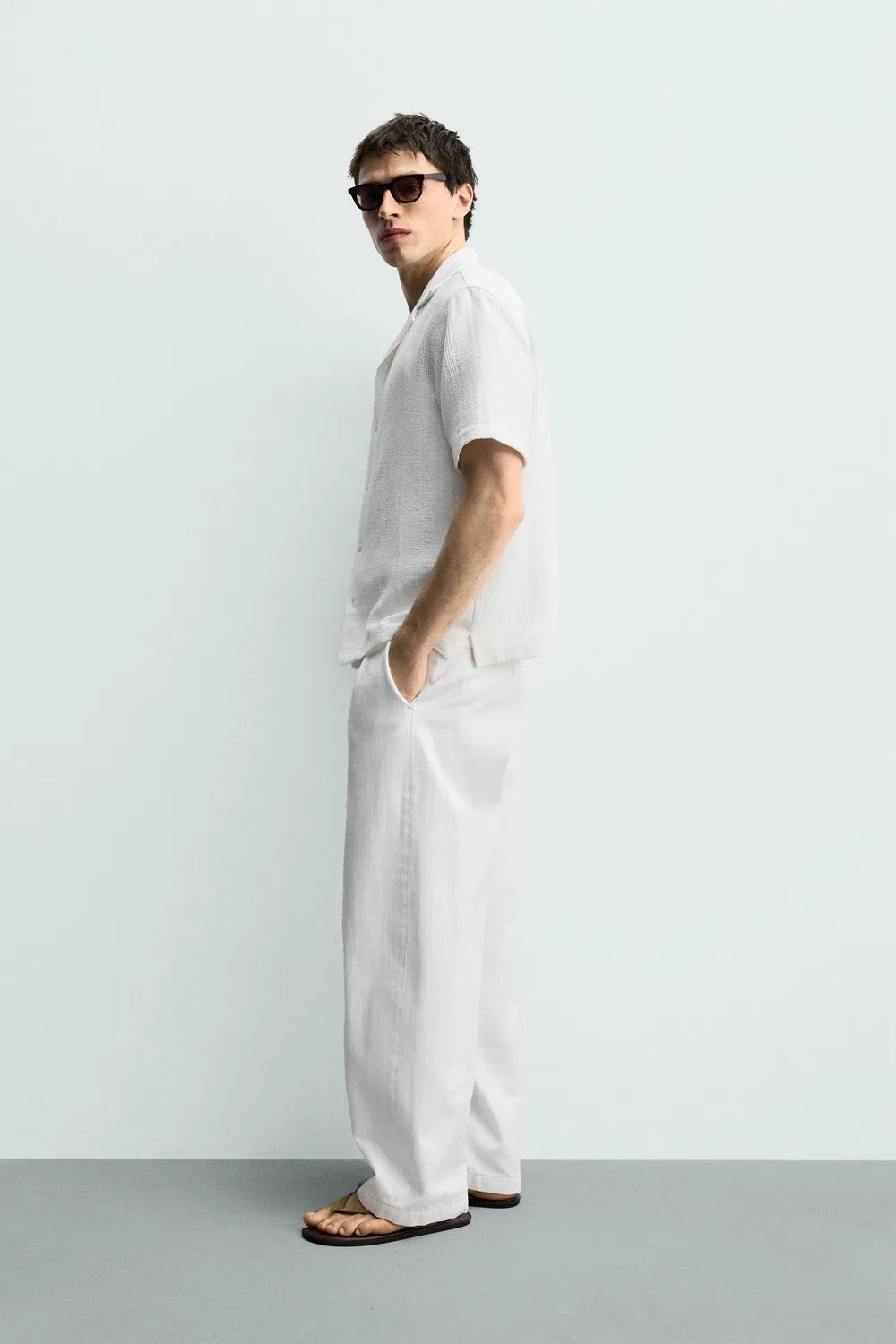 Рубашка из жаккарда в полоску, стандартного кроя ZARA, Oyster-White — фото 4