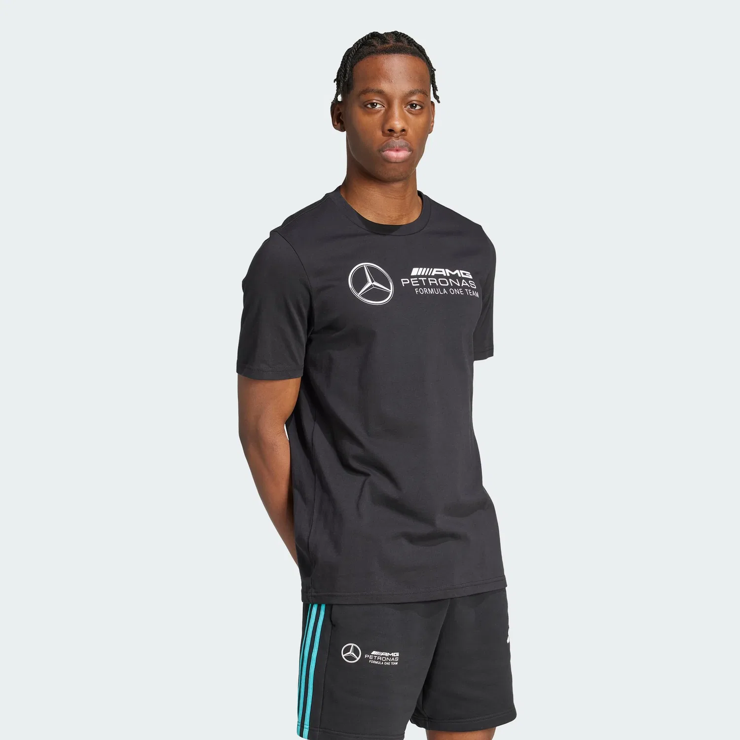 Мужская футболка с принтом Mercedes-AMG Petronas Formula One Team DNA adidas, Black/White — фото 4