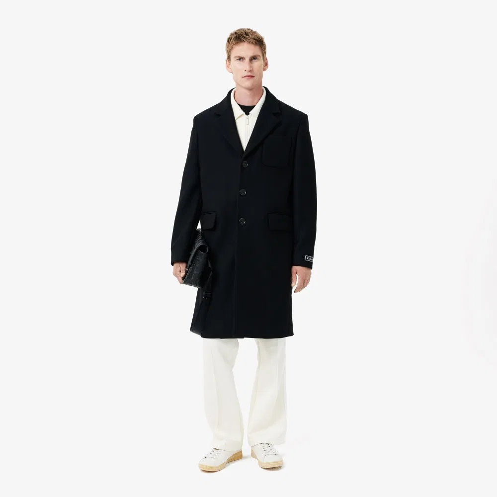 Мужское шерстяное пальто чёрное от Lacoste
