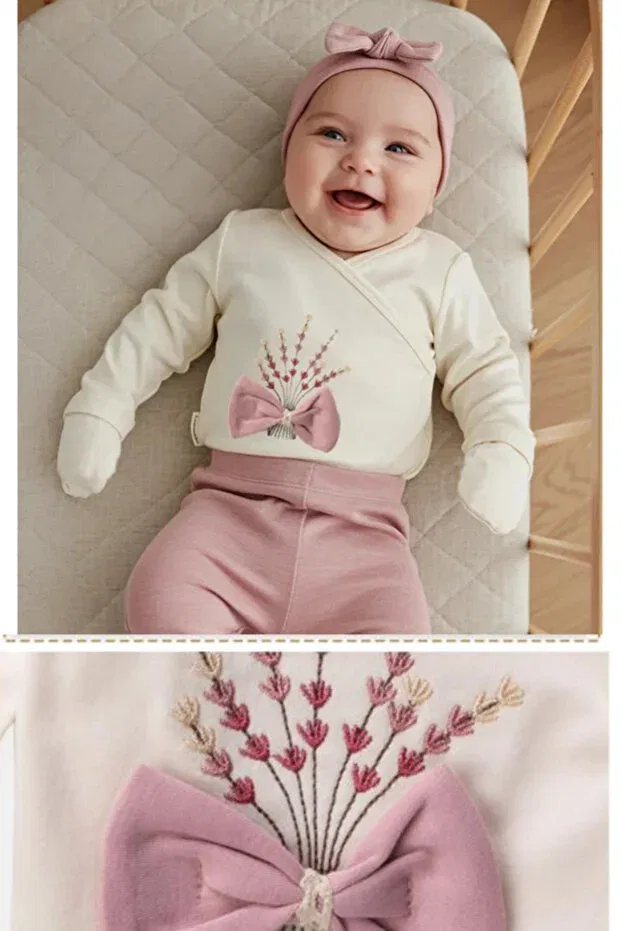 Детский комбинезон с цветочным принтом для новорожденных девочек Bamoola For Babies, Pink Flower — фото 3