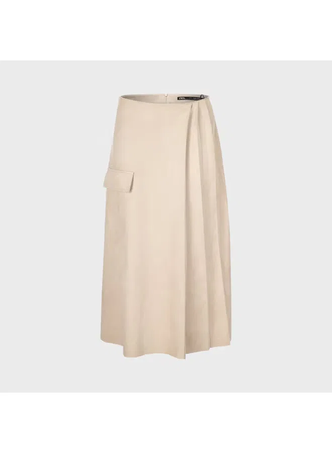 Юбка плиссированная A-line миди Zara, абрикосовый — фото 2