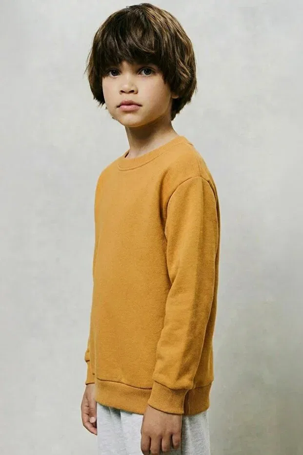Детский комплект свитшотов с круглым вырезом Basic Crew Neck Set Perendi, Mustard-Orange — фото 4