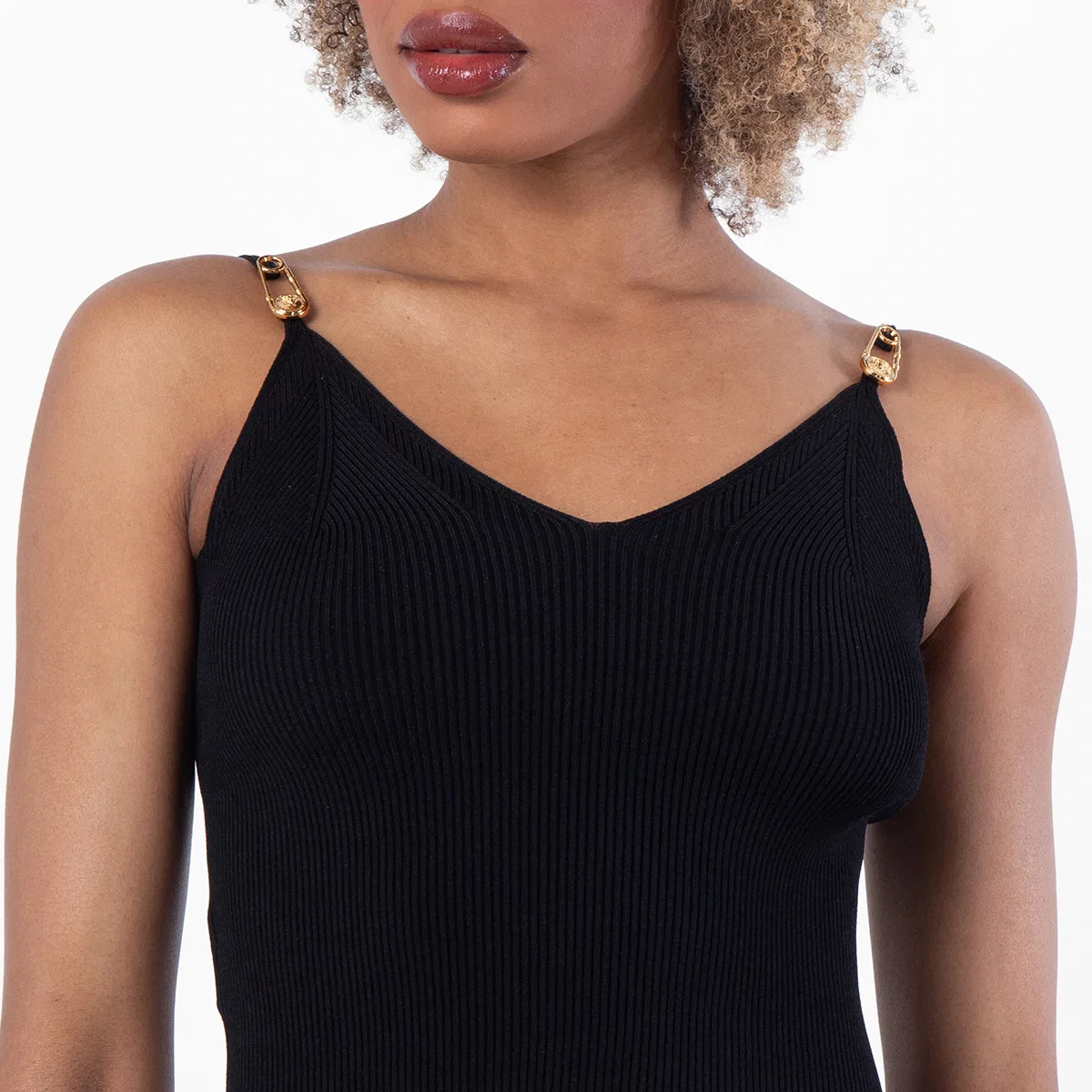 Топ без рукавов Safety Pin Ribbed-Knit Crop Top Versace, Black — фото 2