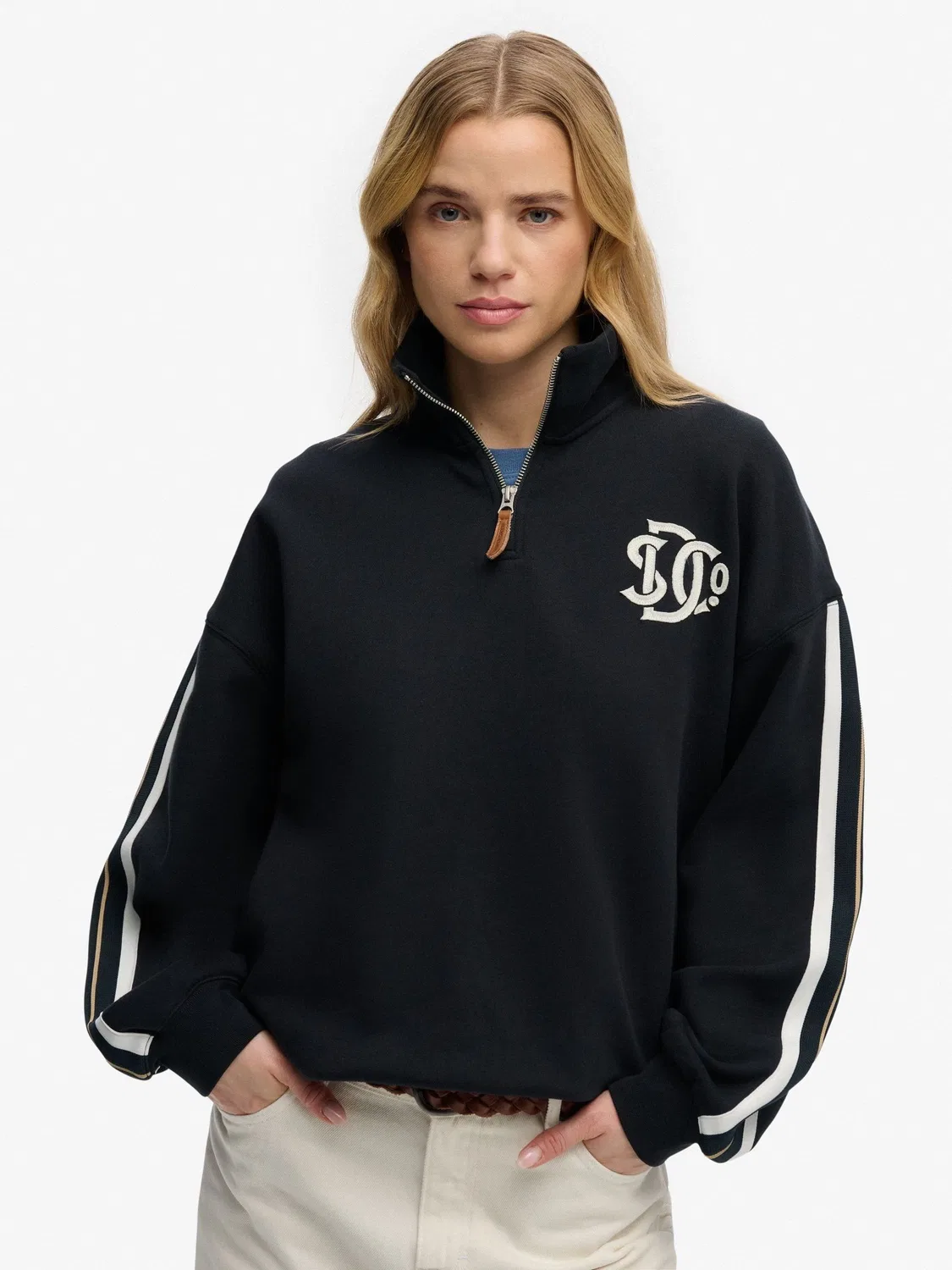 Джемпер с полузастежкой-молнией, свободный крой Superdry, синий
