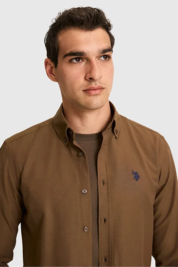 Мужская рубашка с длинным рукавом Basics U.S. Polo Assn., Brown — фото 2