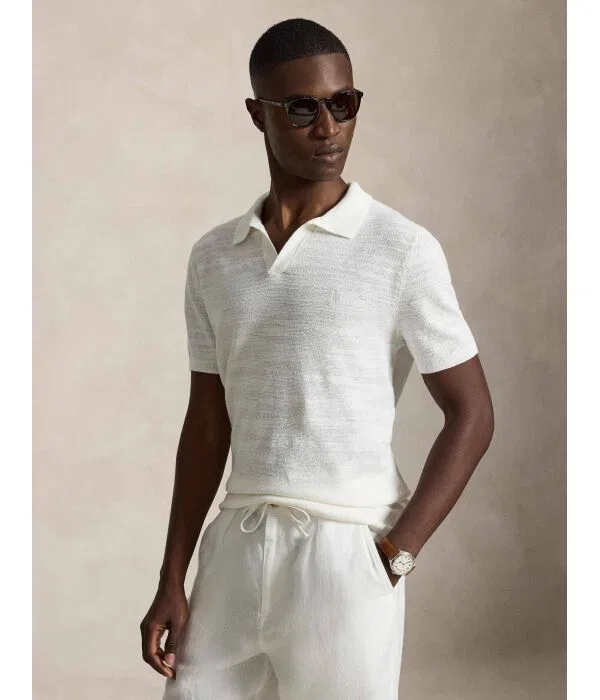 Мужской джемпер-поло с V-образным вырезом из смесового хлопка Polo Ralph Lauren, белый