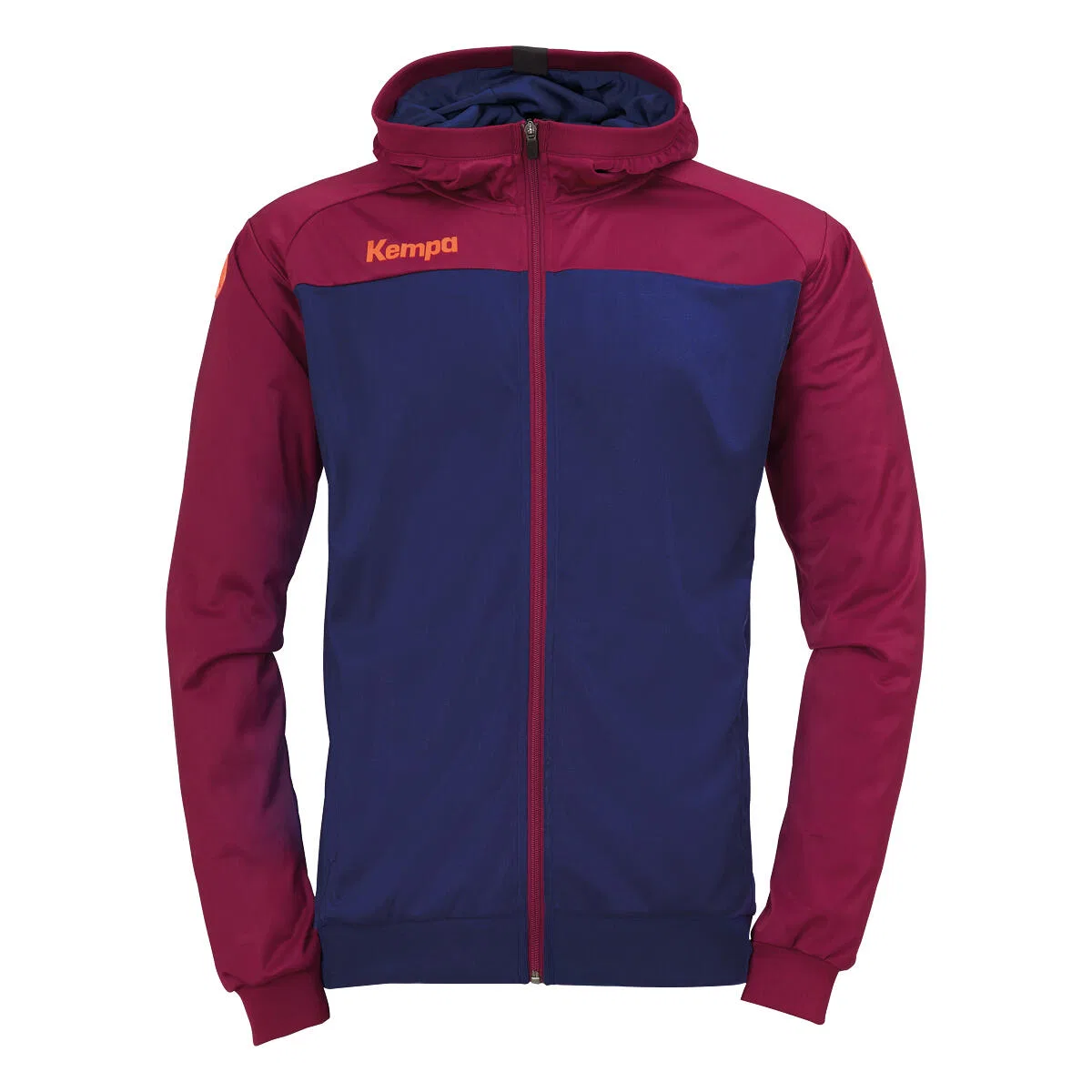 Детская тренировочная куртка с капюшоном PRIME MULTI Kempa, Jeansblau Warmes Rot Schwarz