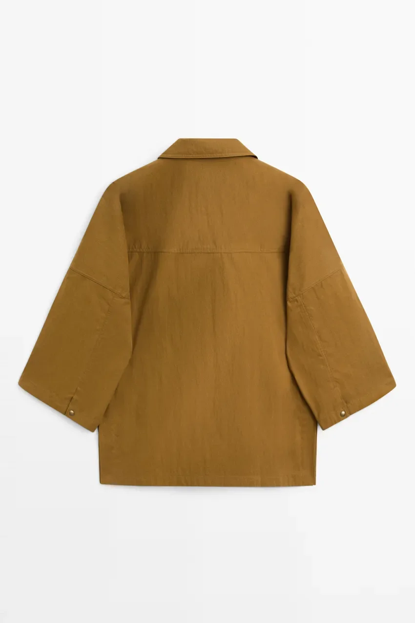 Пиджак Massimo Dutti With Collar And Buttoned Placket, коричневый — фото 3