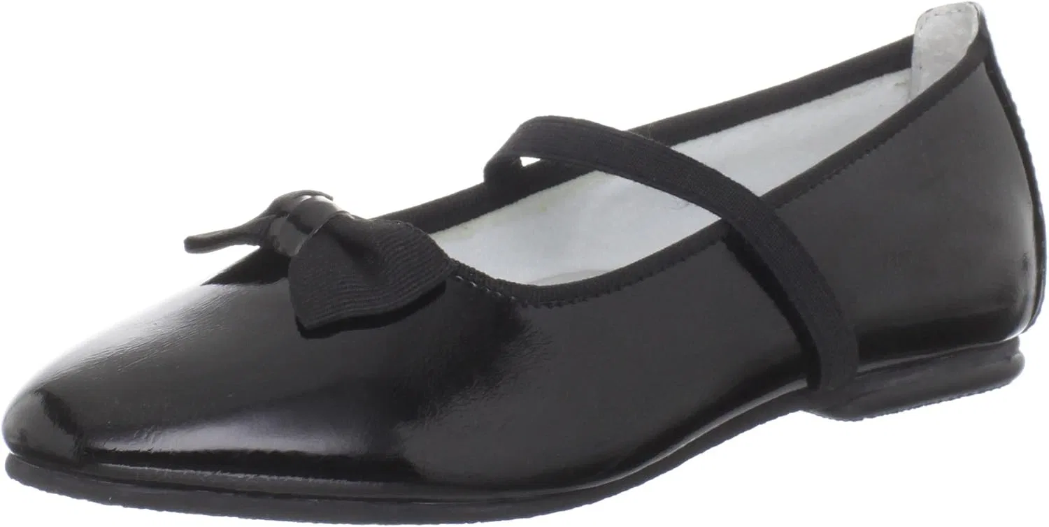 Детские балетки Marcy Ballet Flat для девочек Jumping Jacks, Black Krinkle Shiny/Black Faille Trim