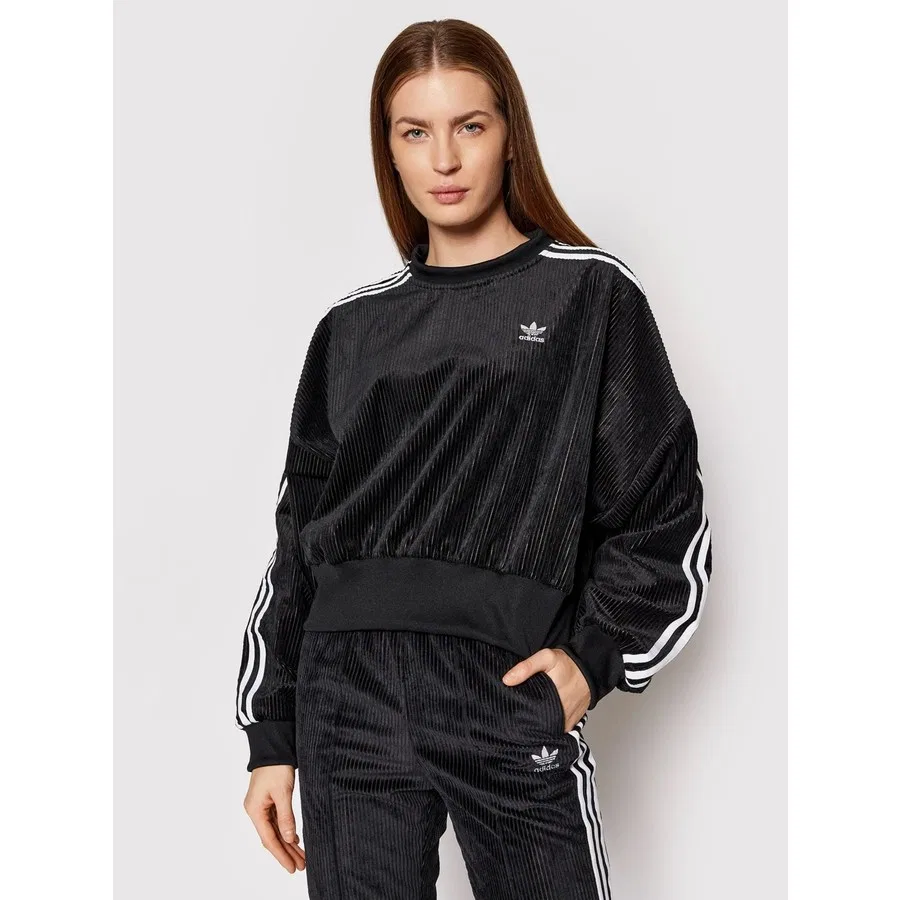 Женский свитшот из велюра с воротником-стойкой adidas H37848, Черный