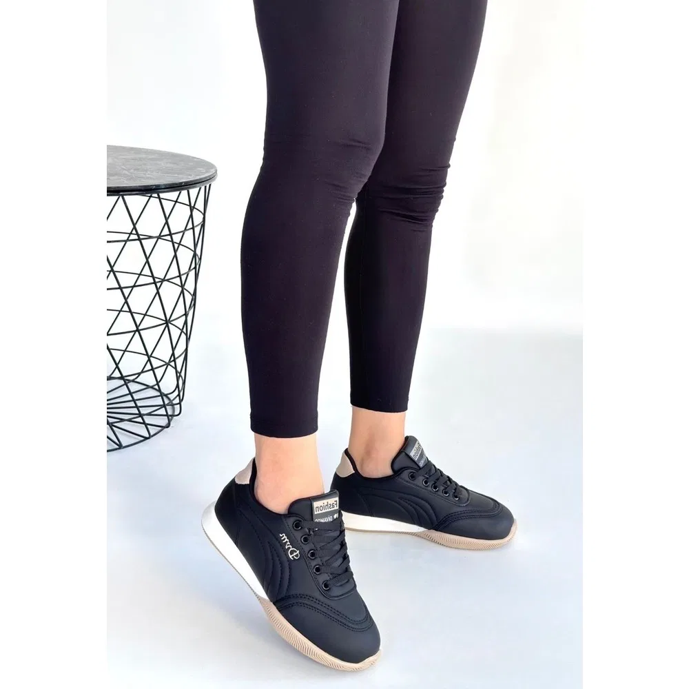 Детские спортивные кроссовки кожаные на шнуровке, Black Beige, Tawen Freedom Storee — фото 2