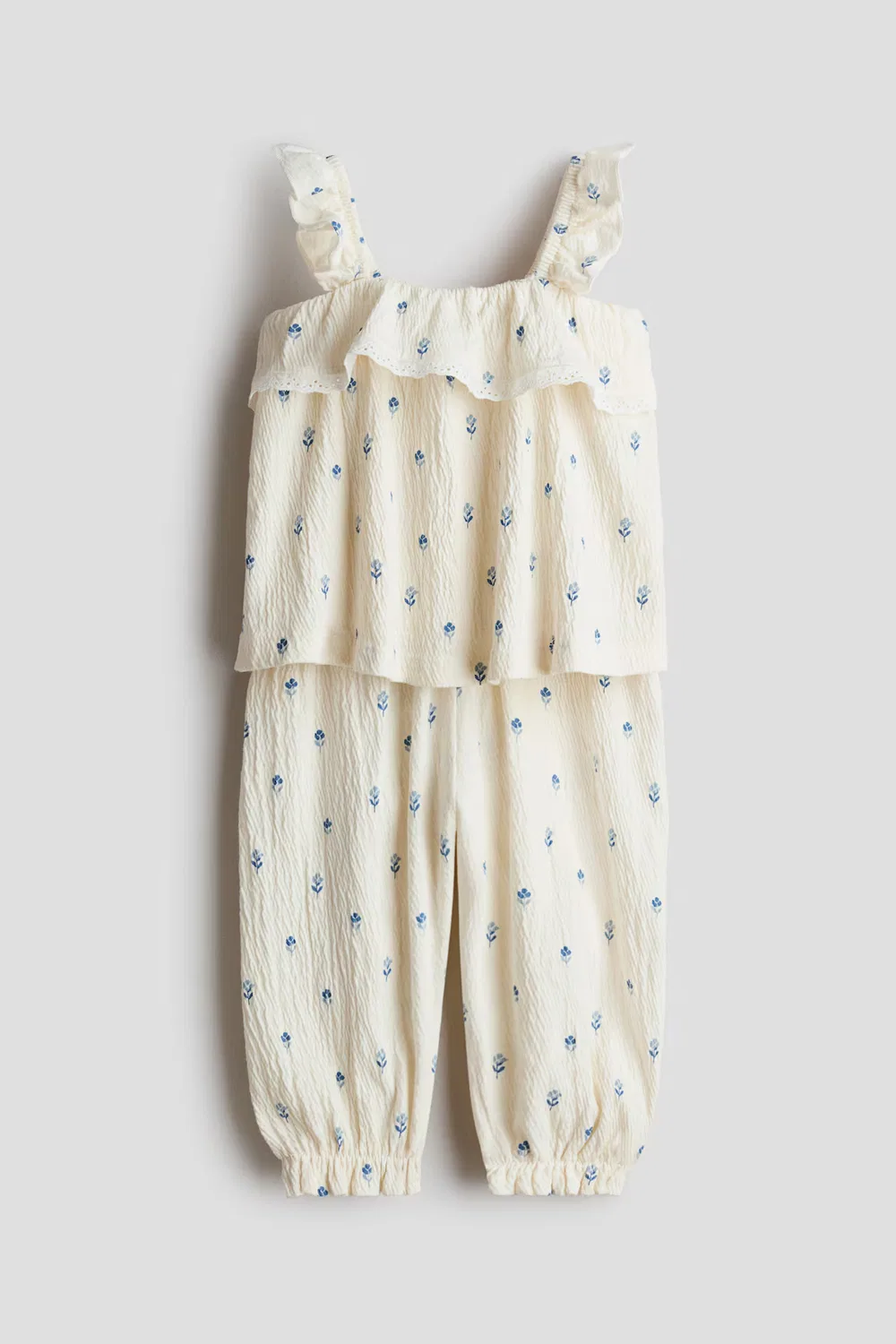 Комплект из 2 предметов, изготовленный из жатого хлопка H&M, Cremefarben/Geblümt
