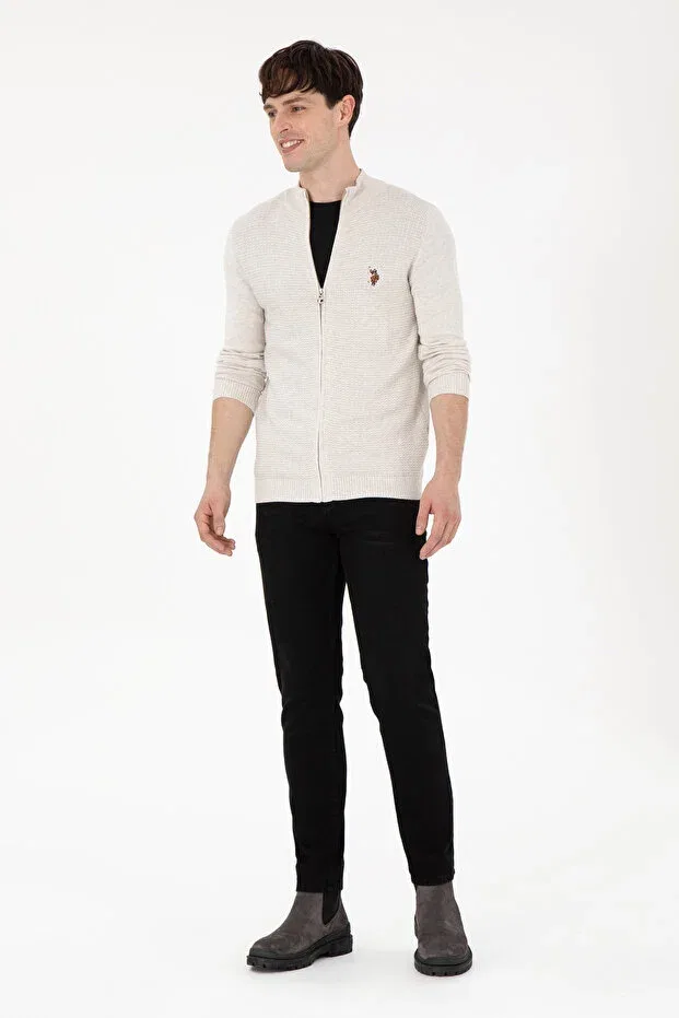 Мужской кардиган с длинным рукавом Basics U.S. Polo Assn., Stone Melange — фото 4