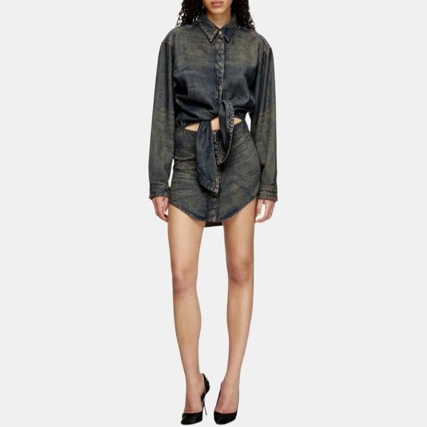 Платье с длинным рукавом, джинсовое, DIESEL, Denim Blue — фото 3